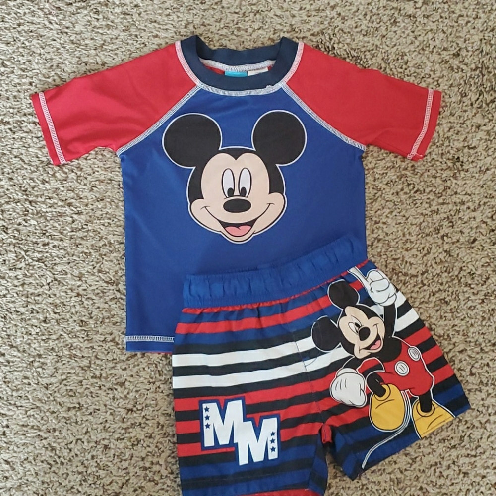 2T Mickey Mouse Swim Trunks and Rash Guard